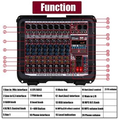 2000W 6 Channel Professional Powered Mixer power mixing Amplifier Amp 16DSP USB