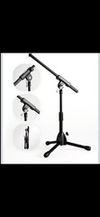 Black Metal Height-Adjustable Tripod Boom Microphone Stand with Boom Arm