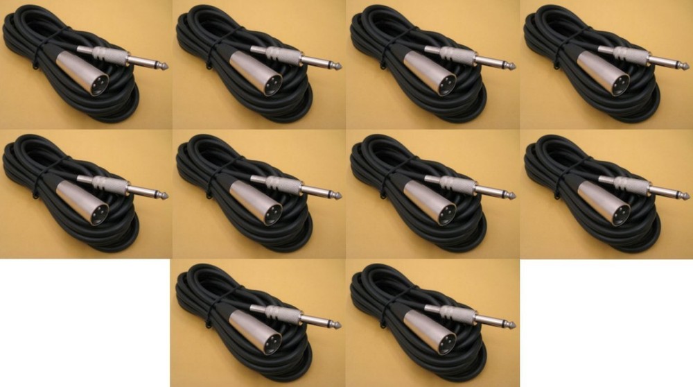 10 Pack – 10FT XLR 3Pin MALE to 1/4″ MONO Plug Mic Microphone Audio Cable 10 Ft