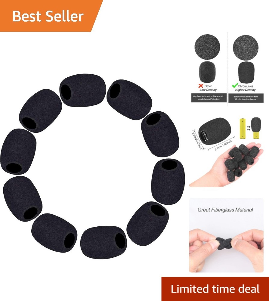 High-Density Foam Microphone Windscreen Set – 10 Pack for Lavalier and Headsets