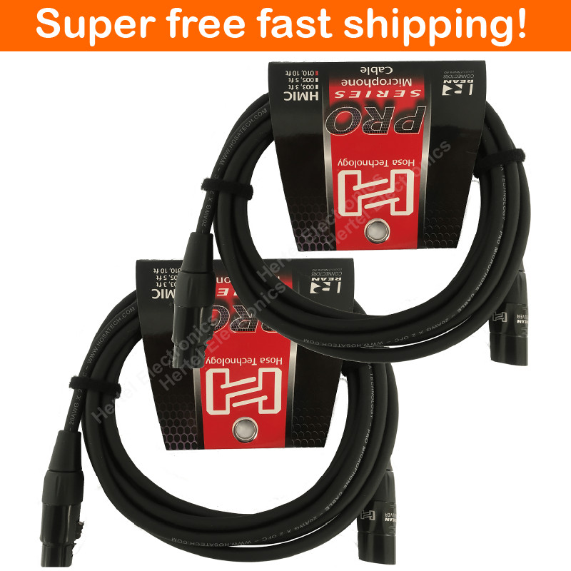 2 Pack Hosa Pro Microphone Cable HMIC-010, REAN Connectors XLR3F to XLR3M 10Ft