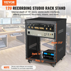 12U AV Rack Stand with Caster Wheels, Component Rack Cabinet Recording Studio Ra