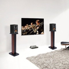 1 Pair 28″ Wood Speaker Stands Yellow Sandalwood/Black Walnut for HiFi Bookshelf