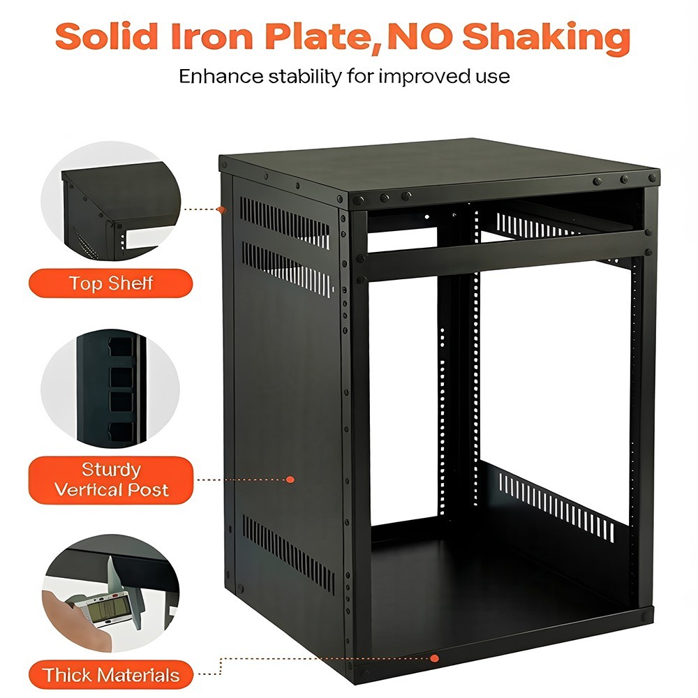 12U Open Frame Server Rack Stand for Studio Recording Network Stereo Audio Equip