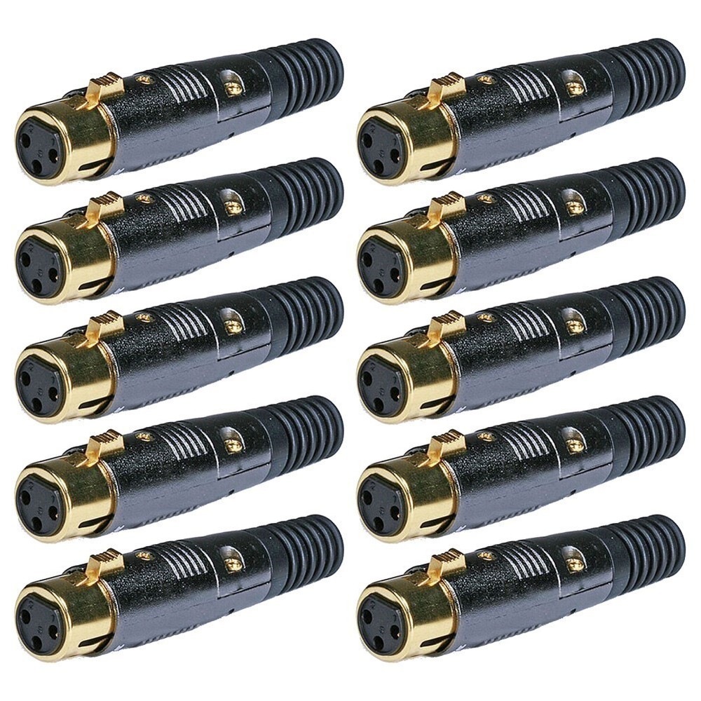 10x 3-Pin Female XLR Mic Microphone Premium Audio Cable Plug Gold Connector Jack