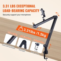 VEVOR Microphone Boom Arm with Desk Mount 360° Rotatable Adjustable Mic Stand
