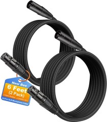 New Bee [2-Pack] XLR Cable 6ft, Nylon Braided XLR Male to Female Microphone Cabl