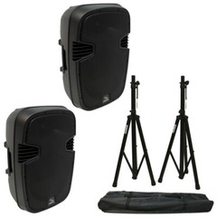 (2) Harmony Audio HA-L15BA Pro DJ Bluetooth 15″ 1200W Powered PA Speaker Stands