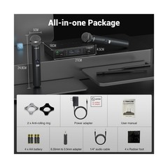 Wireless Microphone System, Dual Wireless Mics,w/ 2Handhelds,For Singing,Karaoke