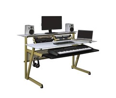 Musiea IM2 Tempered Glass Music Studio Desk Workstation with 2 x 4U Rack (White)