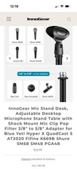 InnoGear MS130 Adjustable Height Desktop Microphone Stand Black Iron 10.6-15.4in