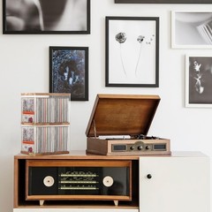 Rainmae CD Holder Desk Rack Organizer, Wooden Stand, M, Transparent