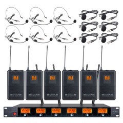Wireless Microphone System UHF Profession 6 Channel Lavalier Headset 6 Bodypack