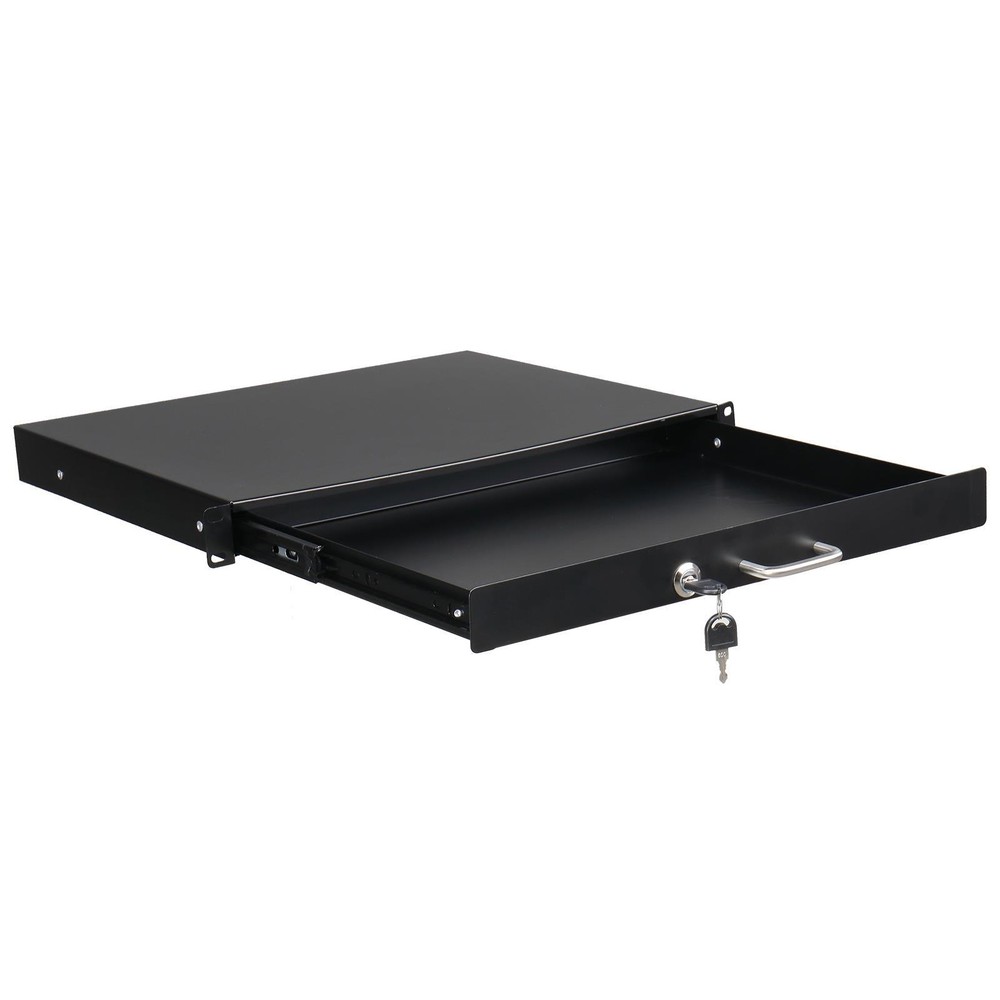19″ 1U Steel Plate DJ Drawer Rack Case Equipment Cabinet with Keys Black