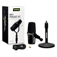 Shure MV7+ Podcast Dynamic Microphone with Stand ? OBS Certified, Enhanced