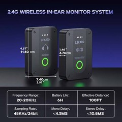 LEKATO 2.4GHz Wireless IEM Monitor System Stereo/Mono Transmitter Receiver 100FT