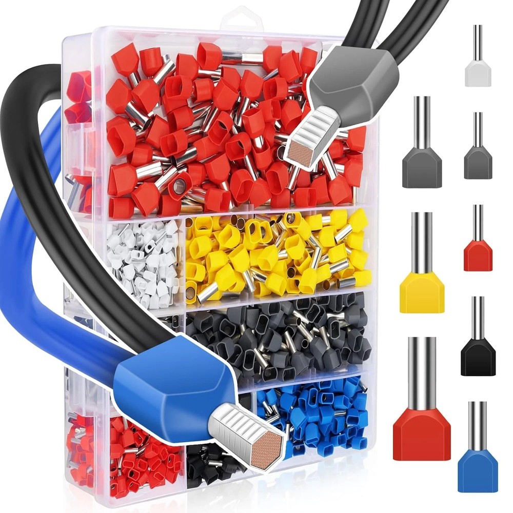 Double Wire Ferrule Kit 8-22 AWG, 750Pcs Dual Bootlace Ferrule Kit Wire Ferrules