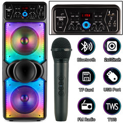 Portable Dual 10″ Bluetooth Party Speaker Woofer Heavy Bass Sound System w/ Mic