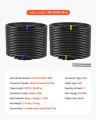 VEVOR XLR Cable 100 ft 2 Pack Balanced DMX Male to Female Microphone Cord 3-Pin