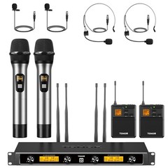 TONOR Wireless Microphones System with Metal 2 Cordless Mic and 2 Headset/Lapel