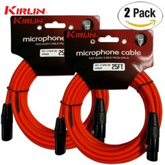 2-PACK Kirlin 25FT 3-Pin XLR Male to XLR Female 20AWG Microphone Cable Red