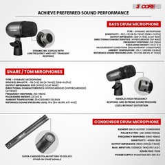 5 Core Conga Mic Snare Tom Microphone Drum Kit Condenser XLR Instrument Mics