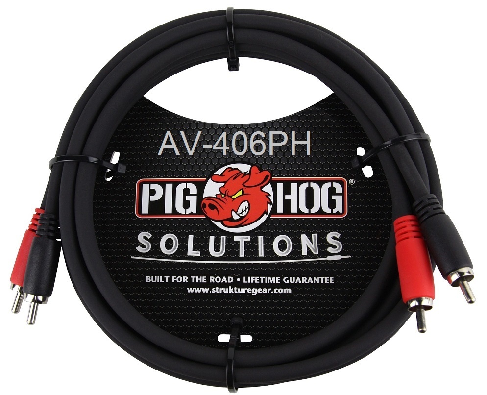 6ft PigHog Dual-RCA Male to Male Molded Plugs DJ/Mixer/Stereo Audio Cable
