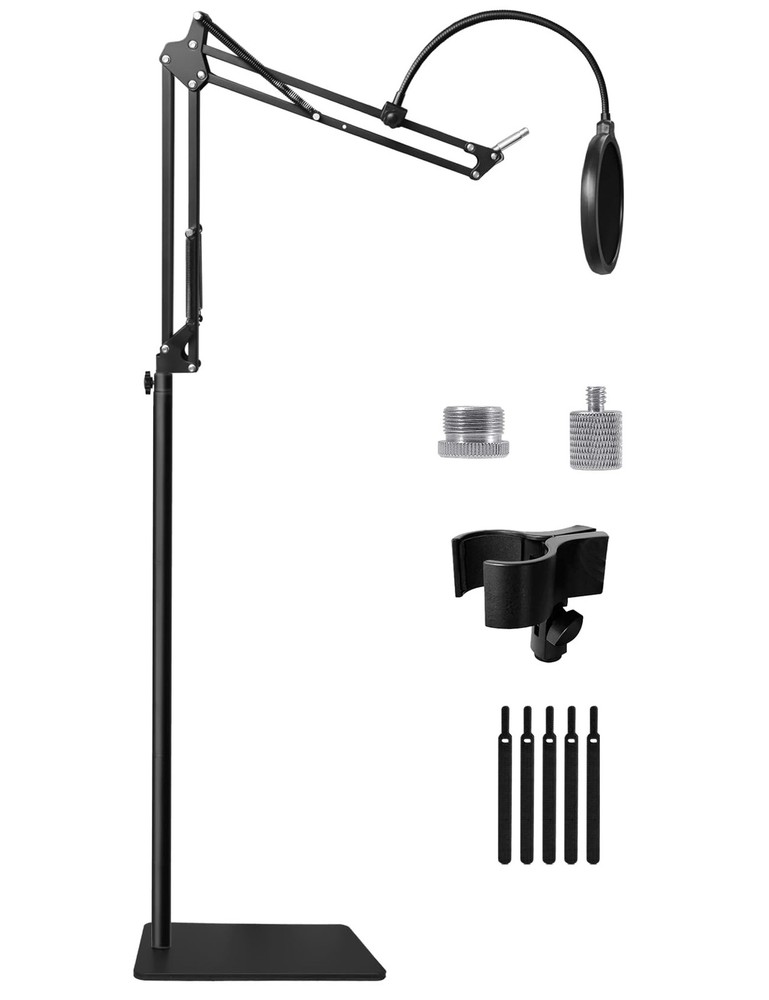 Mic Stand Floor Boom Arm with 6.6lbs Weighted Base for Blue Yeti, Nano, Snowb…