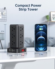Surge Protector Power Strip 10 FT Cord, Power Strip Tower with 4 USB Ports (1…