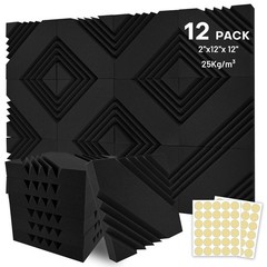 12 Pack 2″x12″x12″ Wedge Sound Proof Foam Panels for Walls, Acoustic Foam Pan…