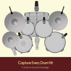 7-Piece Wired Dynamic Kit-Kick Bass, Tom/Snare & Cymbals Microphone Set-For Drum