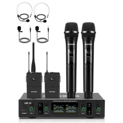 MIZISNR Lapel Wireless Microphone System with Headset & Lavalier Mics, Black