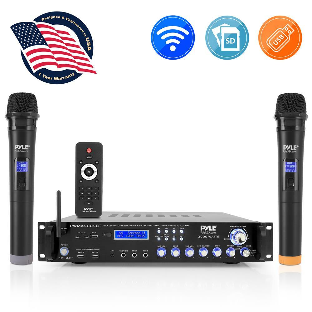 NEW Bluetooth 3000w Rack Mount Amp.2 Channel Amplifier w/ Microphones.Power