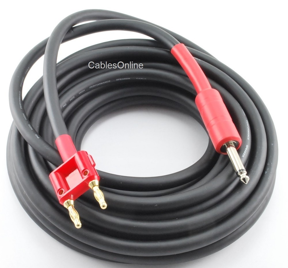 12ft Dual Banana Plug to 1/4″ TS Male Pro Audio 14awg Speaker Cable, A6-SB412