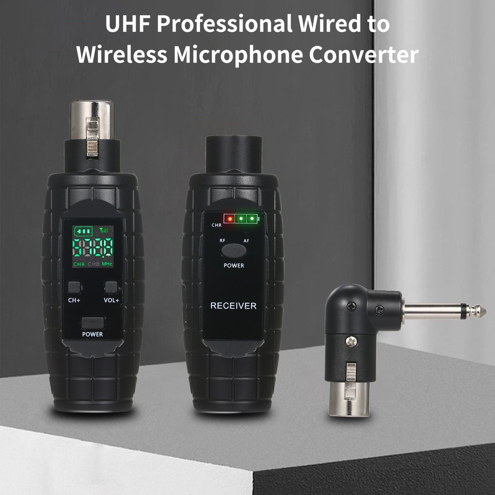 UHF Wired Microphone to Wireless Mic System Converter Transmitter Receiver V3G7