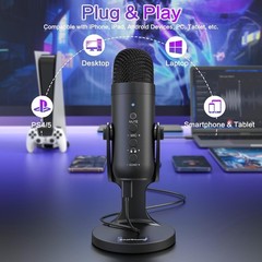Versatile Podcast & Streaming Microphone with Adjustable Gain and Mute Functions