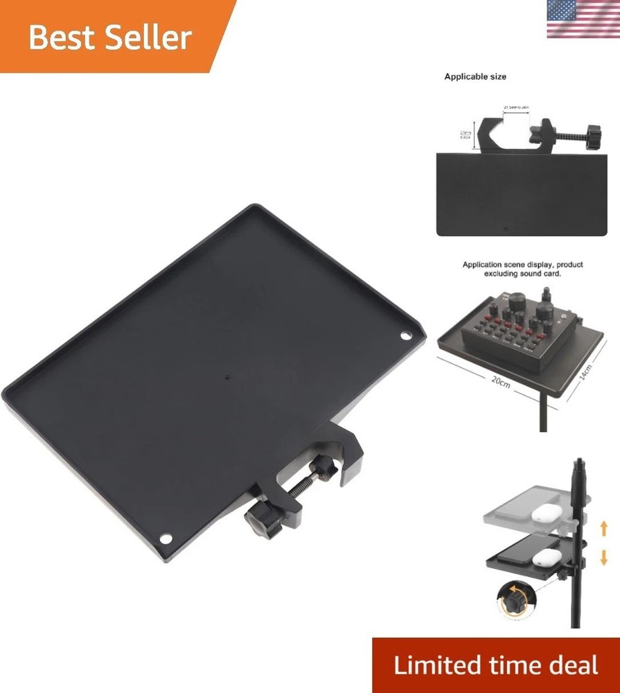 Adjustable Microphone Stand Tray 7.9″ x 5.5″ – 4.5lb Capacity for Live Streaming