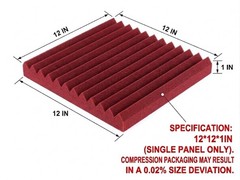 52 Pack Black red 1″ x 12″ x 12″ Acoustic Wedge Studio Foam Sound Absorption …