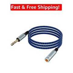10ft 1/4″ TRS Extension Cable – Nylon Braided Audiophile Adapter – Blue/Black