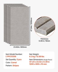 VEVOR 5 Pack Acoustic Wall Panels 47.2 x 23.6 x 0.4 inch Self-Adhesive Camel