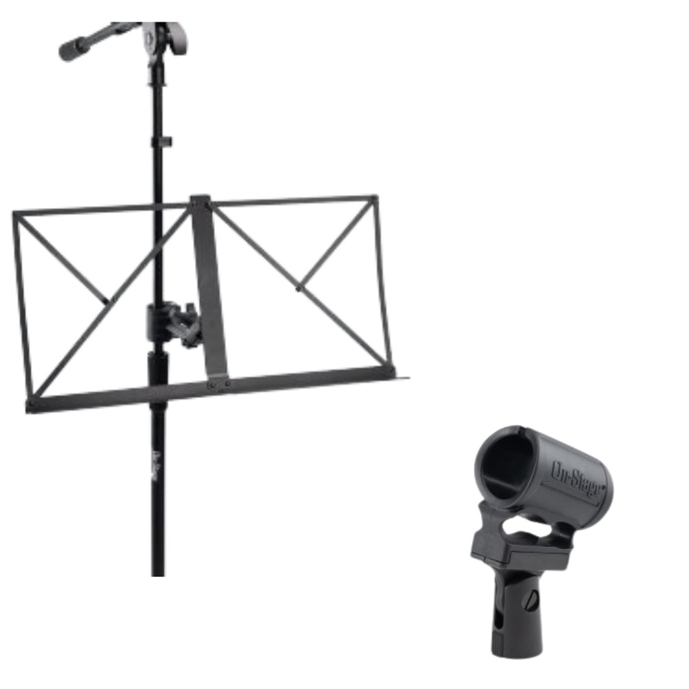 Clamp-On Mic Stand Music Tray + Anti-Vibration Dynamic Mic Shock Mount Bundle
