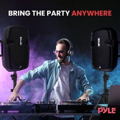 Pyle Powered PA Speaker System Active & Passive Bluetooth Loudspeakers Kit wi…