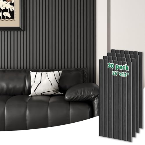 20-Pack 12″ x 24″ Soundproof Wood Slat Panel, 40 Sq.Ft. 3D 24×12 Inch Black