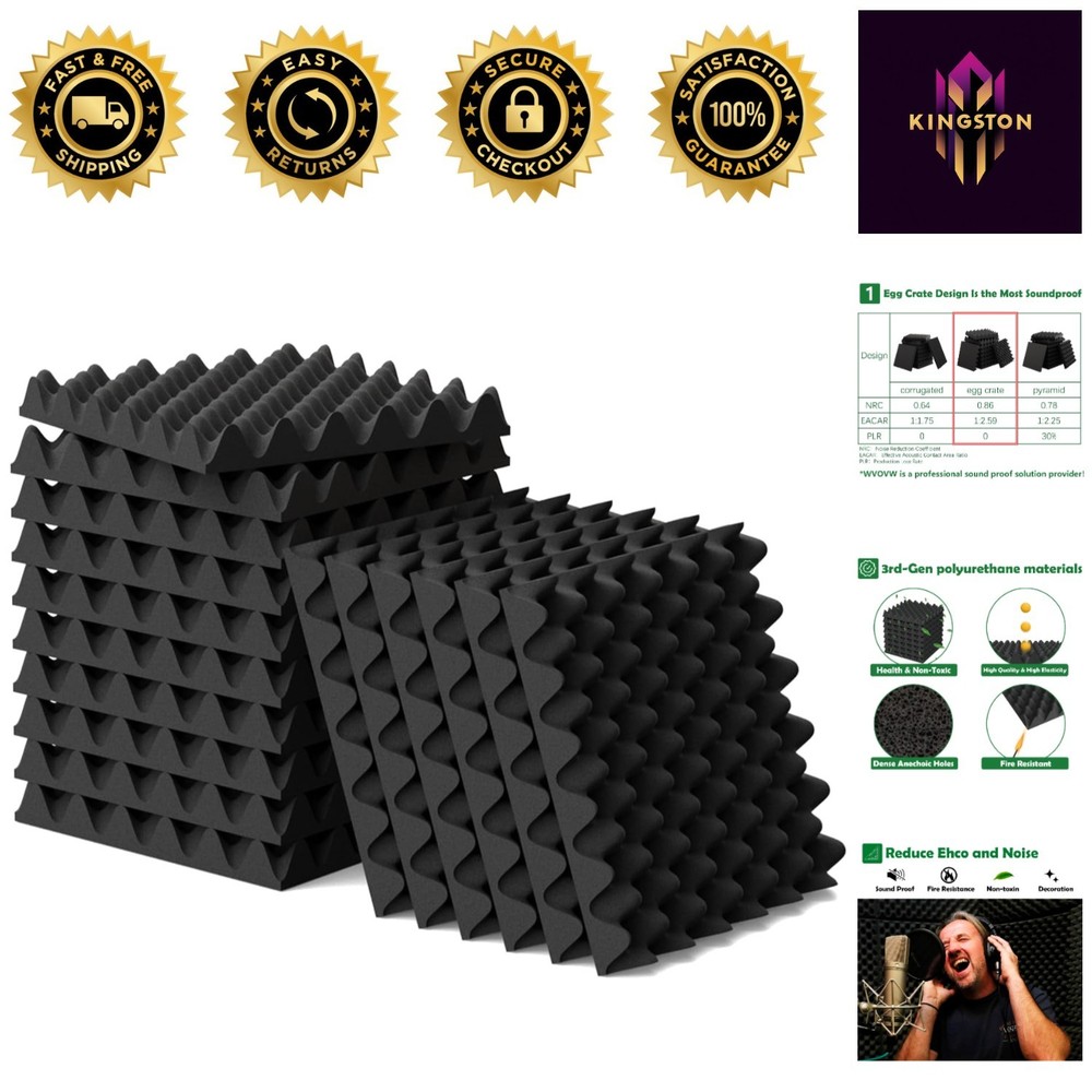 6-Pack 1.5″ Egg Crate Acoustic Foam Panels – Fire-Retardant Soundproofing