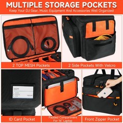 MRINCA DJ Equipment Bag, Cable Organizer Bag with 8-Slot Mic Stand Storage, L…