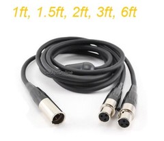 Mini XLR Male to 2x Mini XLR Female Lapel Mic Y-Splitter Audio Cable
