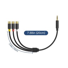 J&D 3 RCA to 3.5 mm AV Input Adapter, 7.8 inch Cable Length, inch, Black