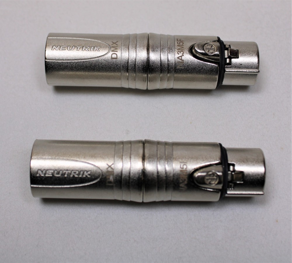 (2) Two Genuine NEUTRIK NA3M5F 3-Pin XLR Male to 5-Pin XLR Female DMX Adapter