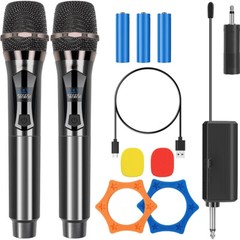 2Pcs Professional UHF Handheld Microphone system Karaoke w/ Adapter Receiver US