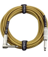 (5) GLS Audio 15 ft Instrument Cable, Yellow/Brown Tweed Cloth 1/4″ to 1/4″ NIP